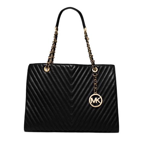 Michael Kors Susannah Large Chevron Quilted Black Leather Tote